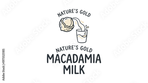 Macadamia Milk Logo With Nut and Pouring Milk
