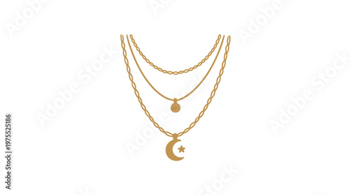 Elegant Gold Layered Necklace with Crescent Moon and Star Pendant