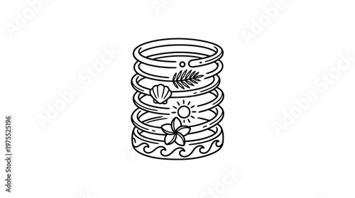 Stack of Decorative Summer Bangles in Black and White