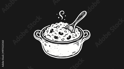 Steaming Bowl of Chili with Spoon on Black Background