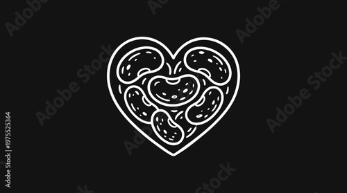 Heart Shape Filled with Beans Simple Line Art