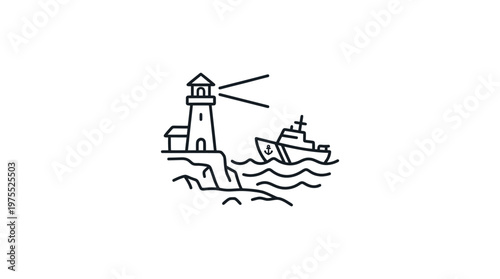 Lighthouse Guiding Ship Through Rough Seas