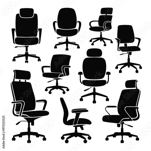 A collection of office chairs in various positions and designs