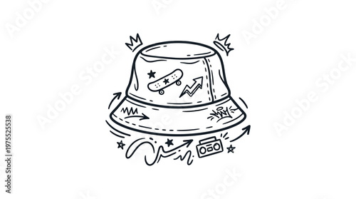Bucket Hat With Graffiti and Skateboard