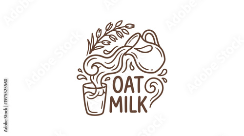 Oat Milk Logo With Pouring Jug and Glass
