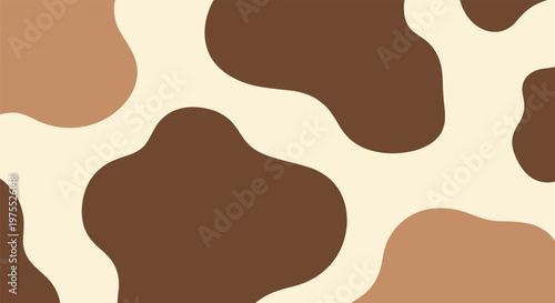 Simple cow hide print pattern with organic brown and tan spots on a light beige background for abstract animal texture design.