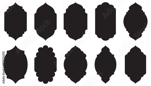 Islamic Arch Door and Window Shape Set Vector in Oriental Style with Arabic Frames, Mosque Arches and 
Decorative Silhouettes for Ramadan and Design