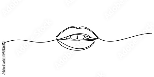 Minimalist continuous line drawing of human lips isolated on a simple white background design Vector, illustration