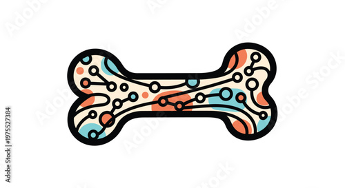 Stylized dog bone icon featuring an internal circuit board or network pattern in blue and orange representing smart pet tech.