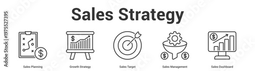 Sales Strategy web banner icon set vector illustration concept for business with icon of Sales Planning, Growth Strategy, Sales Target, Sales Manageme.