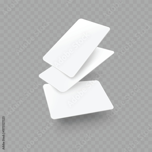 Realistic Floating Blank Card Mockup. Vector White Falling Plastic, Credit or Business Cards with Rounded Corners.