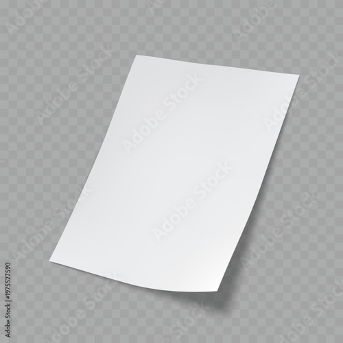 Realistic Blank A4 Paper Sheet Mockup. Vector White Flyer or Letterhead Template in Perspective with Shadow.