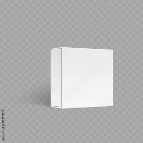 Realistic Blank White Packaging Box Mockup. Vector Standing Rectangular Carton Template with Shadow.
