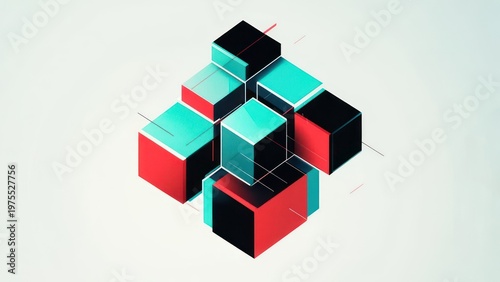 Wallpaper Mural Abstract Cubes Composition - Modern Geometric Design with Vibrant Colors. Torontodigital.ca