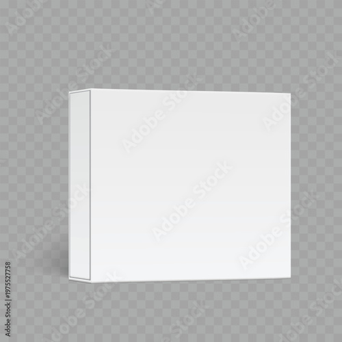Realistic Blank White Packaging Box Mockup. Vector Standing Rectangular Carton Template with Shadow.