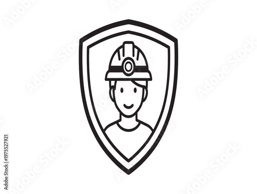 Black and white shield emblem featuring a miner with a headlamp portrait