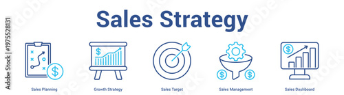 Sales Strategy web banner icon set vector illustration concept for business with icon of Sales Planning, Growth Strategy, Sales Target, Sales Manageme.