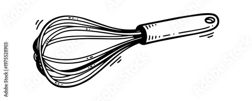 Wire whisk illustration on black background kitchen utensil design