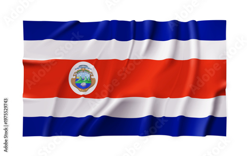 Costa Rica country flag isolated on a transparent background. Silk atlas detailed fabric flag. Vector PNG