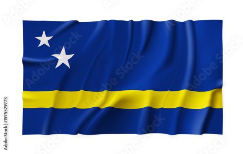 Curacao country flag isolated on a transparent background. Silk atlas detailed fabric flag. Vector PNG