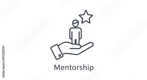 Vector graphic illustration of mentorship concept with hand supporting a person and a star