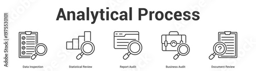 Analytical Process web banner icon set vector illustration concept for business with icon of Data Inspection, Statistical Review, Report Audit, Business Aud.