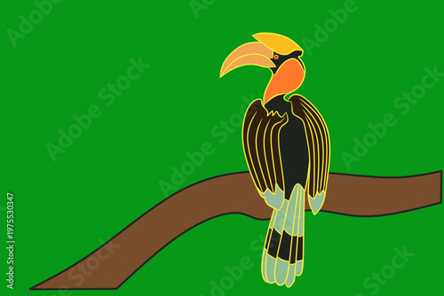 yellow large beaked hornbill bird bird vector illustration