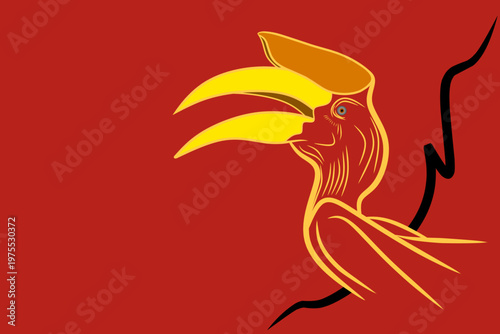 yellow large beaked hornbill bird bird vector illustration