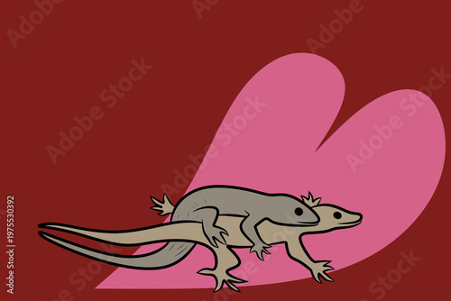 vector of a pair of reptile animals, lizards making love, red background