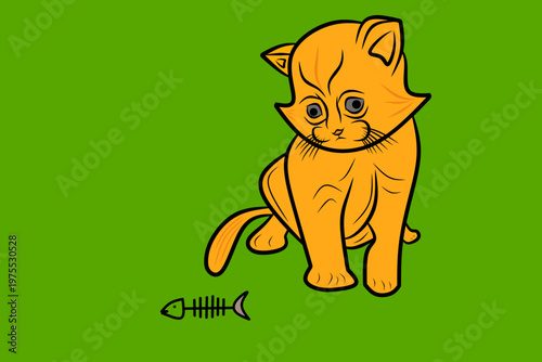 orange kitten scavenging for salted fish bones