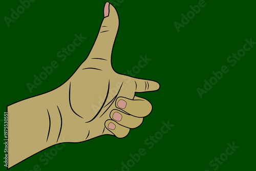 vector of a hand pointing the index finger forward and the thumb straight up on a green background