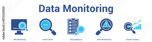 Data Monitoring web banner icon set vector illustration concept for business with icon of Web Monitoring, Scale Control, Data Inspection, Alert Identificati.