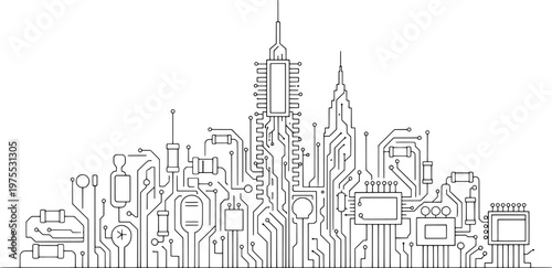 Digital urban infrastructure and tech city vector, "Created with AI assistance and manually refined."
