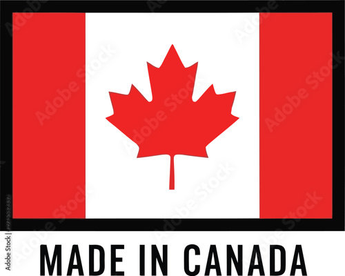 Made in Canada label with national maple leaf flag icon for product origin certification tag