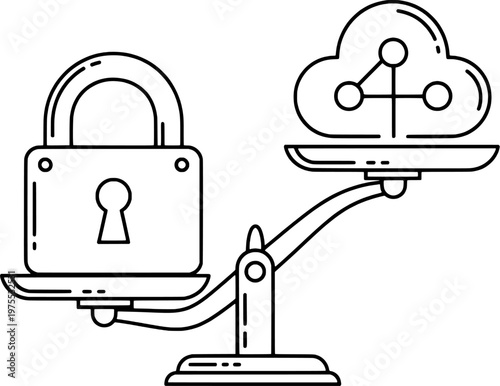 Cybersecurity balance and information protection vector, "Created with AI assistance and manually refined."
