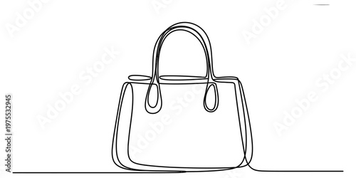 A minimalist single line drawing illustration of a stylish lady handbag on a plain white background Vector, illustration