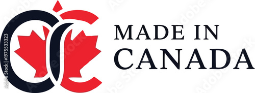 Made in Canada label with red maple leaf symbol isolated on white background vector illustration