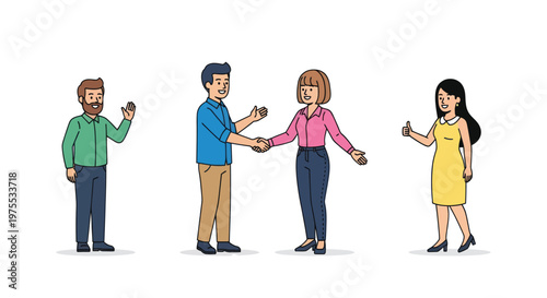 Vector handshake, business greeting, people icons, flat illustration, teamwork symbols