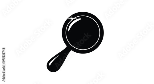 A minimalist black and white illustration depicts a magnifying glass on a white background high quality