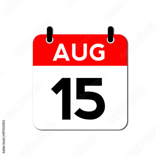 August 15th Day Calendar Vector Icon Perfect for planner, reminder, time management, schedule, office, business, and monthly event start design template