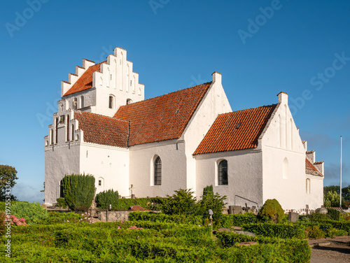 Sejerø Kirke with churchyard garden in Sejerby, Sejerø island in Kattegat, Denmark