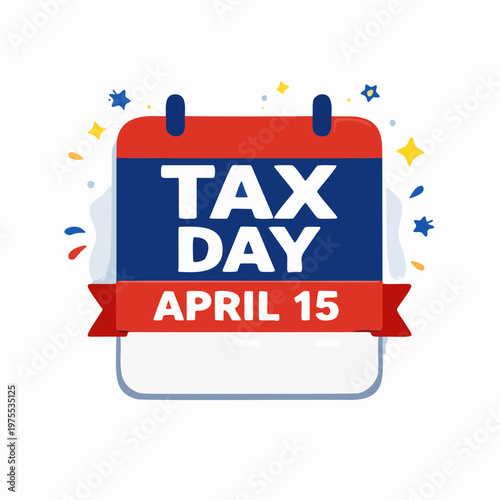Minimal Tax Day Calendar Icon Featuring April 15 Date with Clean Modern Flat Design in Red Blue Color Scheme for United States Financial Deadline Concept 