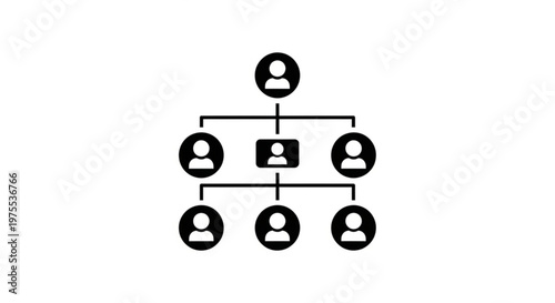 A minimalist vector graphic illustrating a hierarchical organizational chart with multiple levels of management