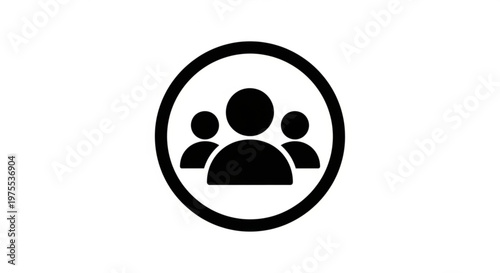 A minimalist vector graphic icon of three people in a circle, representing teamwork and collaboration