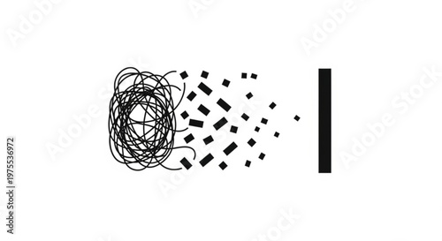 A minimalist vector graphic illustrating organization and order, with a tangled mess transforming into a clean and simple line.