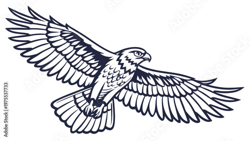 A soaring eagle with spread wings. Isolated on a white background. For heraldry, logos and sports emblems, posters, packaging, branding, mobile applications, and design