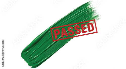 Green silicone spatula with red "pass" stamp, isolated