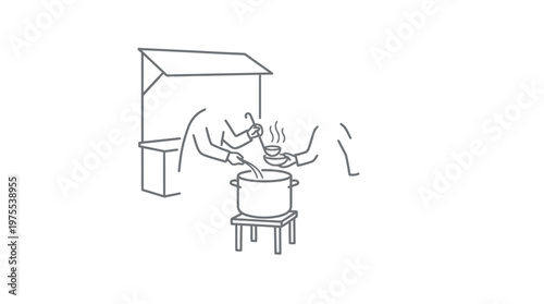 Vendor Serving Soup at Street Food Stall