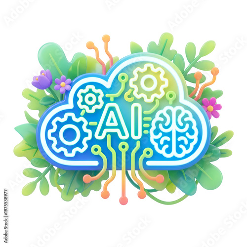 Artificial Intelligence Cloud Brain with Gears and Circuitry.