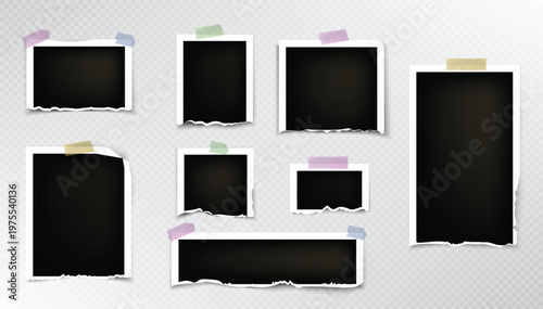 Torn photo picture, rip paper edge frame vector